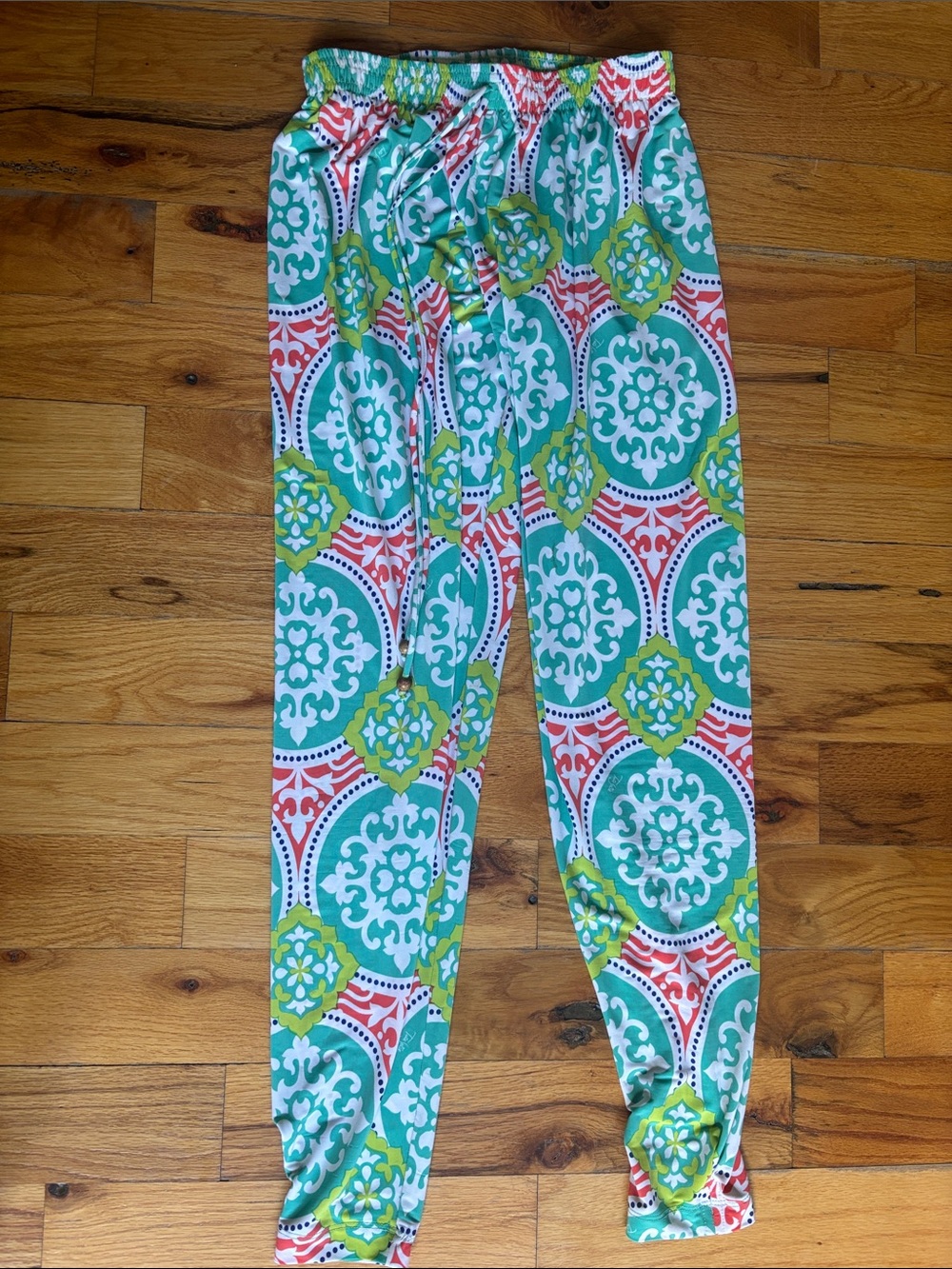 Teal, Lime & Coral Patterned Drawstring Lounge Pants